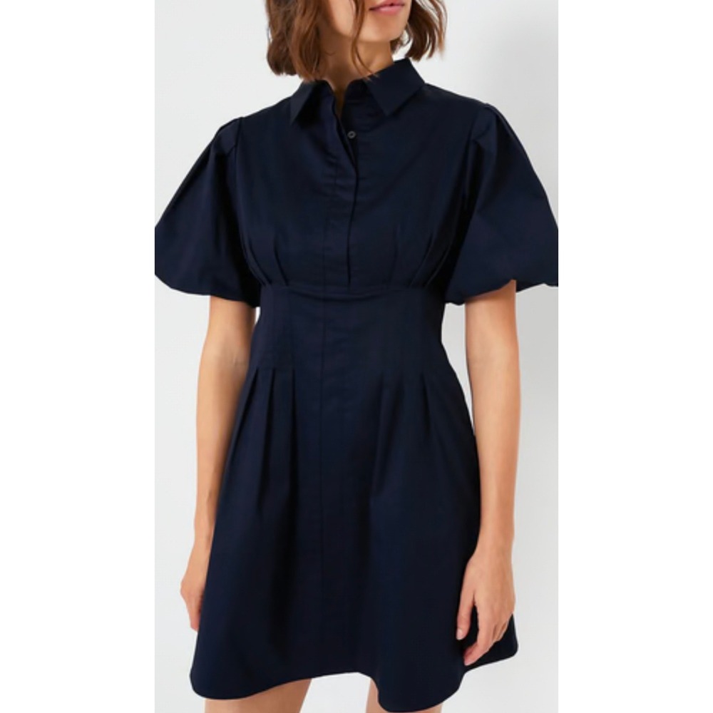 Tuckernuck Navy Mini Delaney Dress Puff Sleeve Pleated Cotton Blend XXL Y24513T
